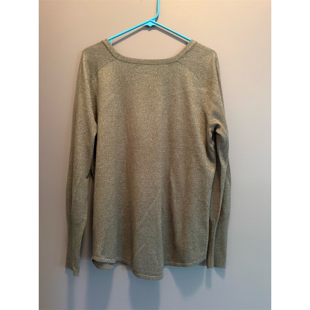 Apt. 9 Sweater Womens L Silver Metallic Shimmer Pullover Scoop Neck - Picture 5 of 9